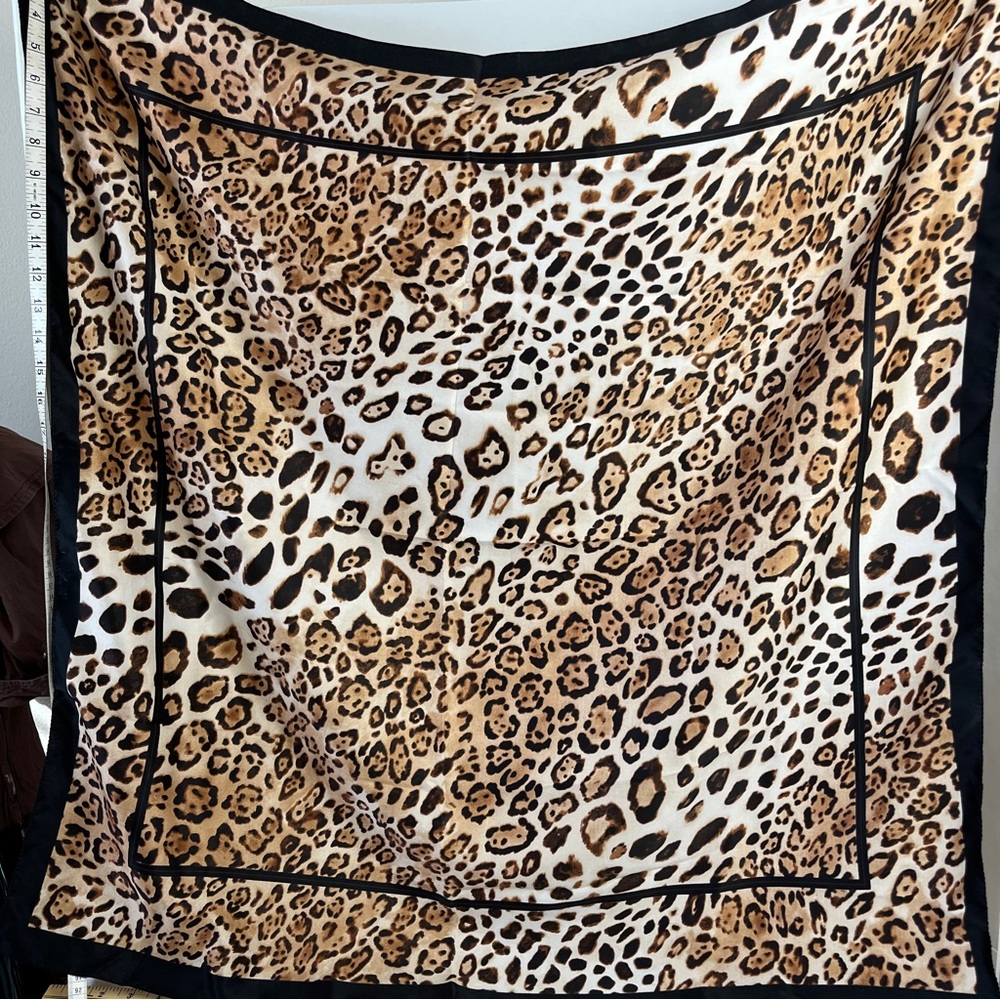 Big Leopard Silky Scarf-no label- machine edge-32"x35" sm flaw see pic